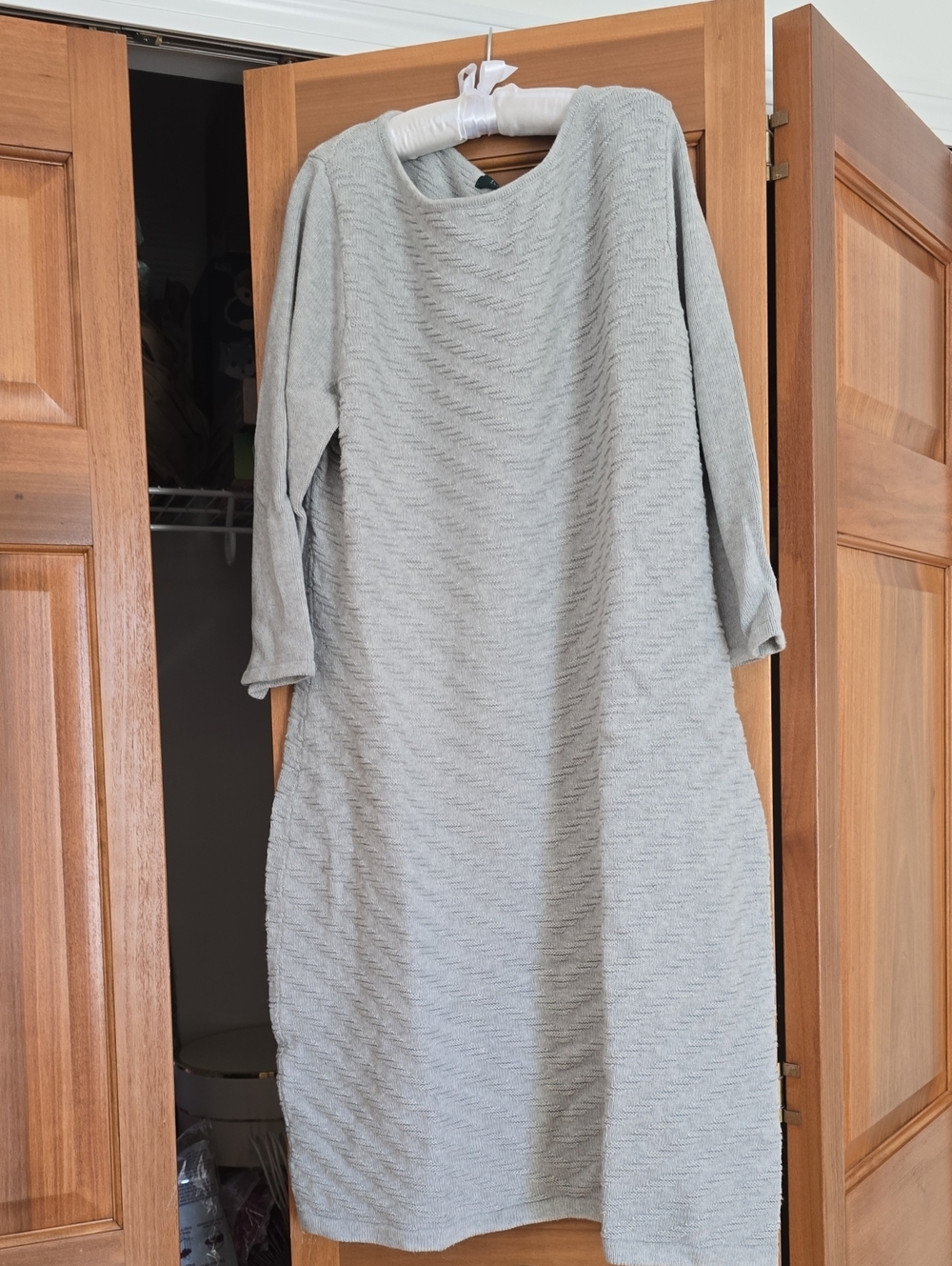 Ralph Lauren Light Gray Textured Long-Sleeve Shift Dress